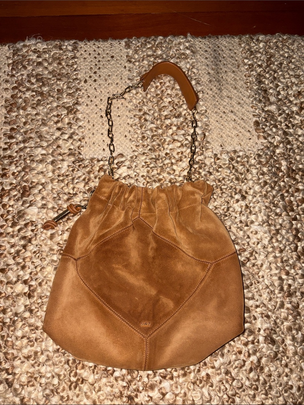 Ba&sh Leather Suede Drawstring Shoulder Bag - Brown